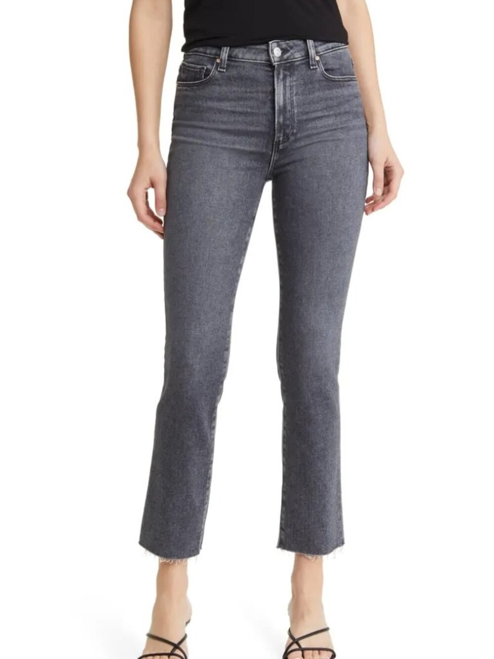 PAIGE Cindy Raw Hem High Waist Ankle Straight Leg Jeans in Antique Black